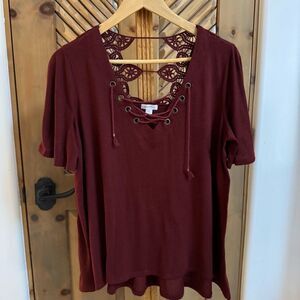 Xhilaration crochet back lace up knit top XL